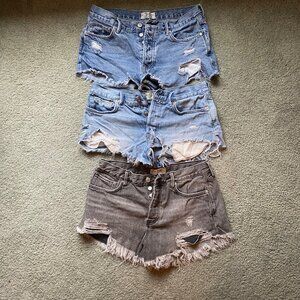 Three Pair of Women's Free People Distressed Jean Shorts - Size 28